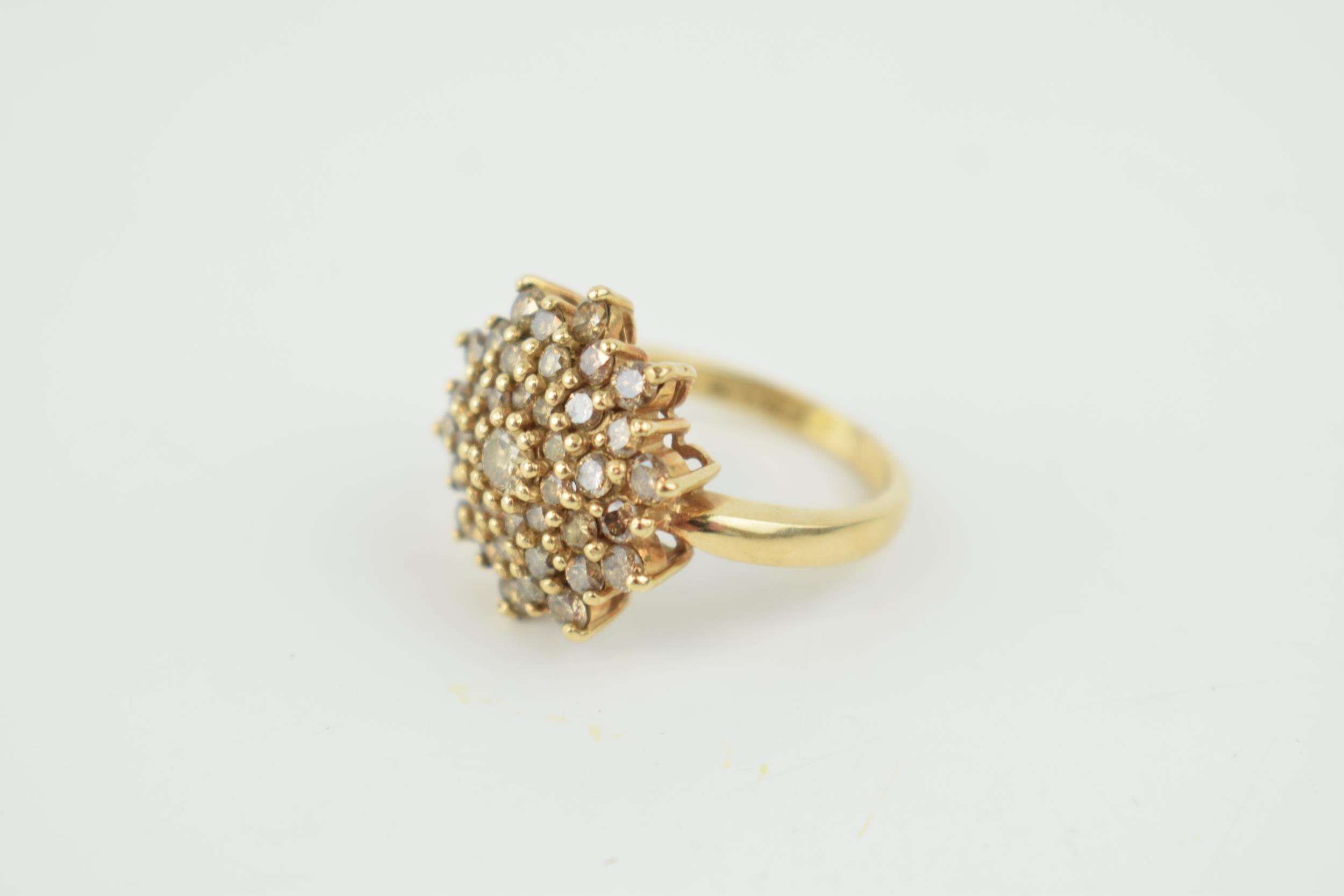 9ct gold diamond cluster ring, claw set champagne round-brilliant cut diamonds, stamped '9ct' and ' - Bild 3 aus 4