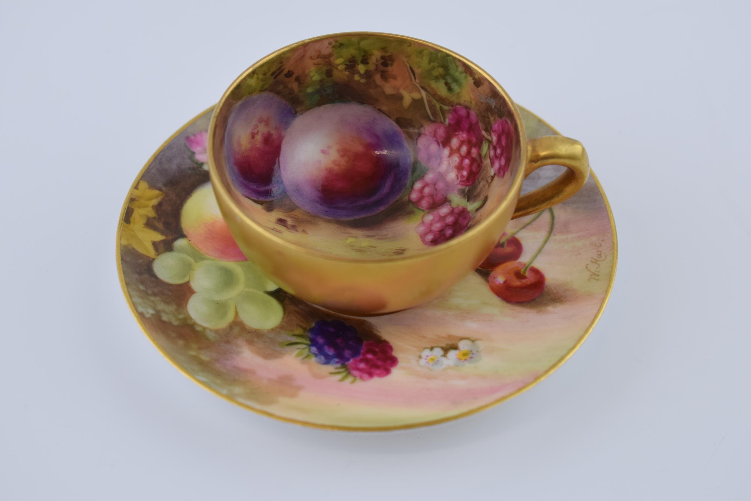Royal Worcester hand painted fruit scene cup and scene, the saucer signed 'W Hart' and the cup - Image 3 of 8