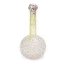 Victorian silver and glass 'pineapple' perfume bottle with green tainted glass, Birm 1896, Chas May,