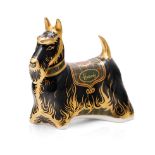 Boxed Royal Crown Derby paperweight, Harrods Scottish Terrier, 14cm wide, specially commissioned