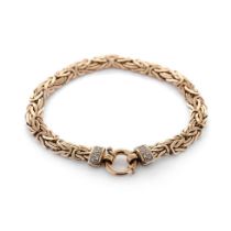 9ct yellow gold fancy link bracelet, highlighted with white stone collars, 10.9 grams, 19.5cm long.