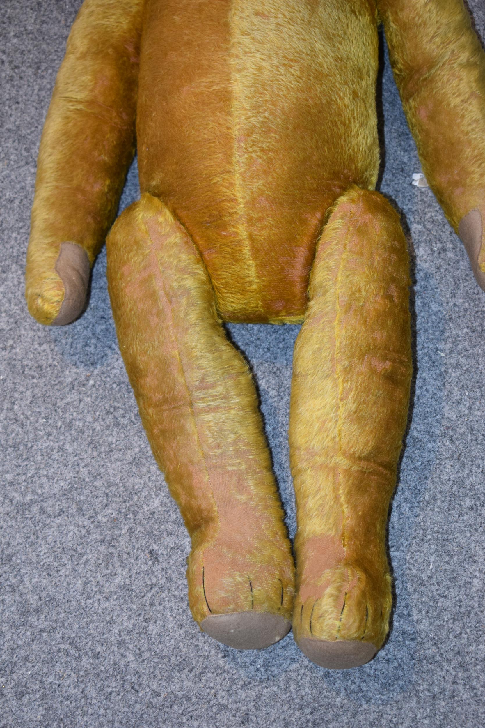 A large early 20th century straw filled teddy bear, circa 1920/30s, with jointed limbs and glass - Bild 3 aus 6