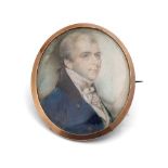 Oval portrait miniature on ivory of a gentleman, in 9ct gold frame, bears monogram DM in gold laid