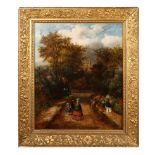 William Ellis R.S.A, Oil on Canvas. Flamstead 'Going to Church. Signed, dated to verso. 1860. 49.5cm