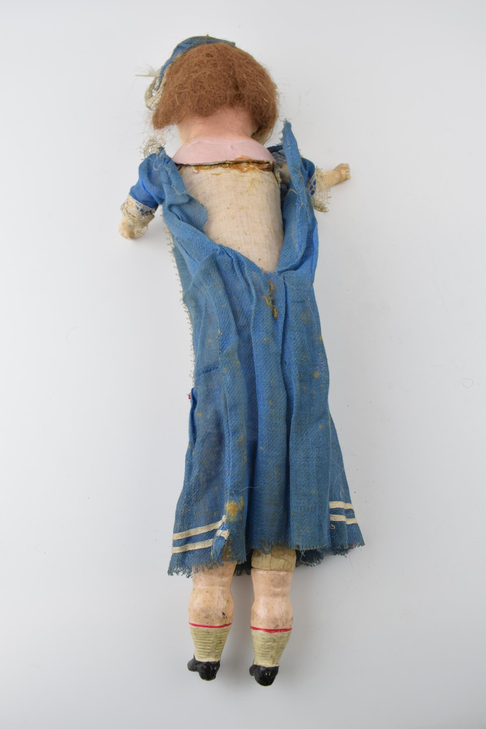 Wax head antique doll in blue dress c1860. Height 54cm. In good antique condition with some light - Image 7 of 7
