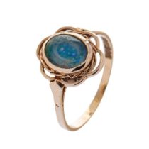 9ct gold and opal ring, stone badly scratched, and glued from behind. weight 3.3g. Size W.