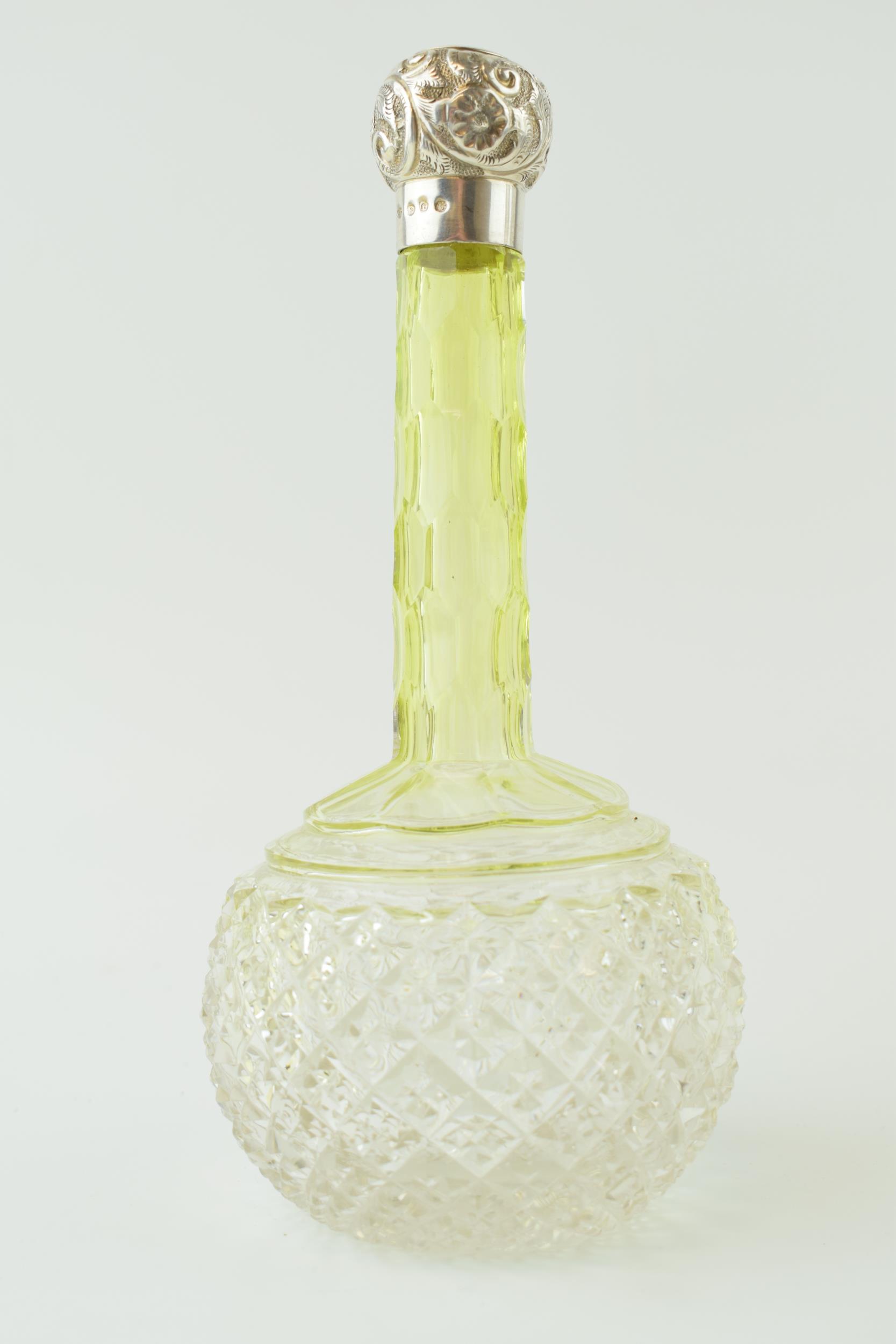 Victorian silver and glass 'pineapple' perfume bottle with green tainted glass, Birm 1896, Chas May, - Image 2 of 3