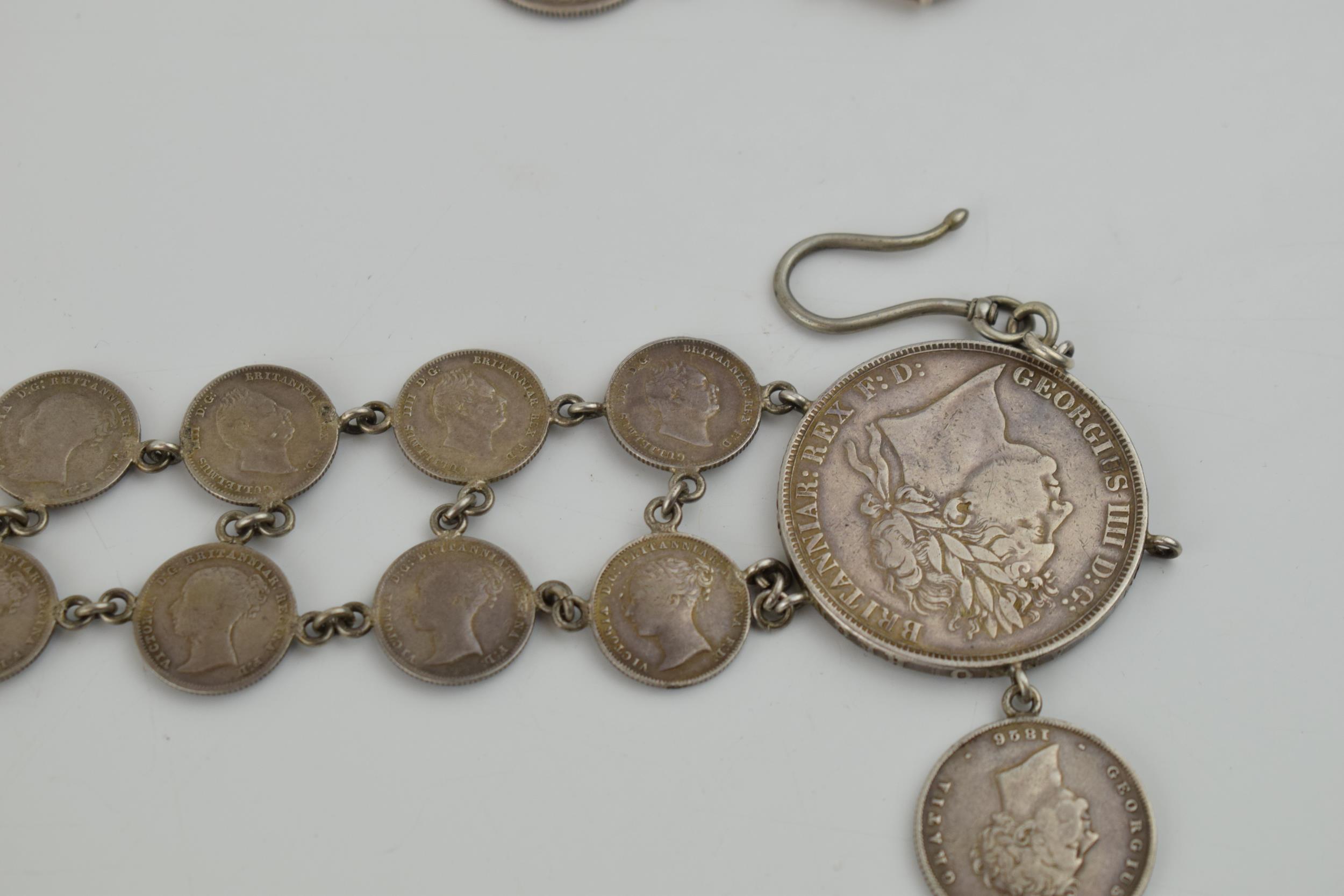 Georgian and Victorian silver coin necklet / chain to include a Georgian 1822 crown with other - Image 6 of 6