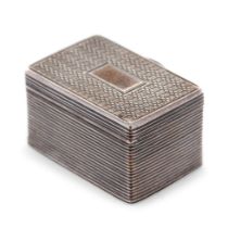 Georgian silver box shaped nutmeg grater, with ribbed and engineered decoration, vacant cartouche,