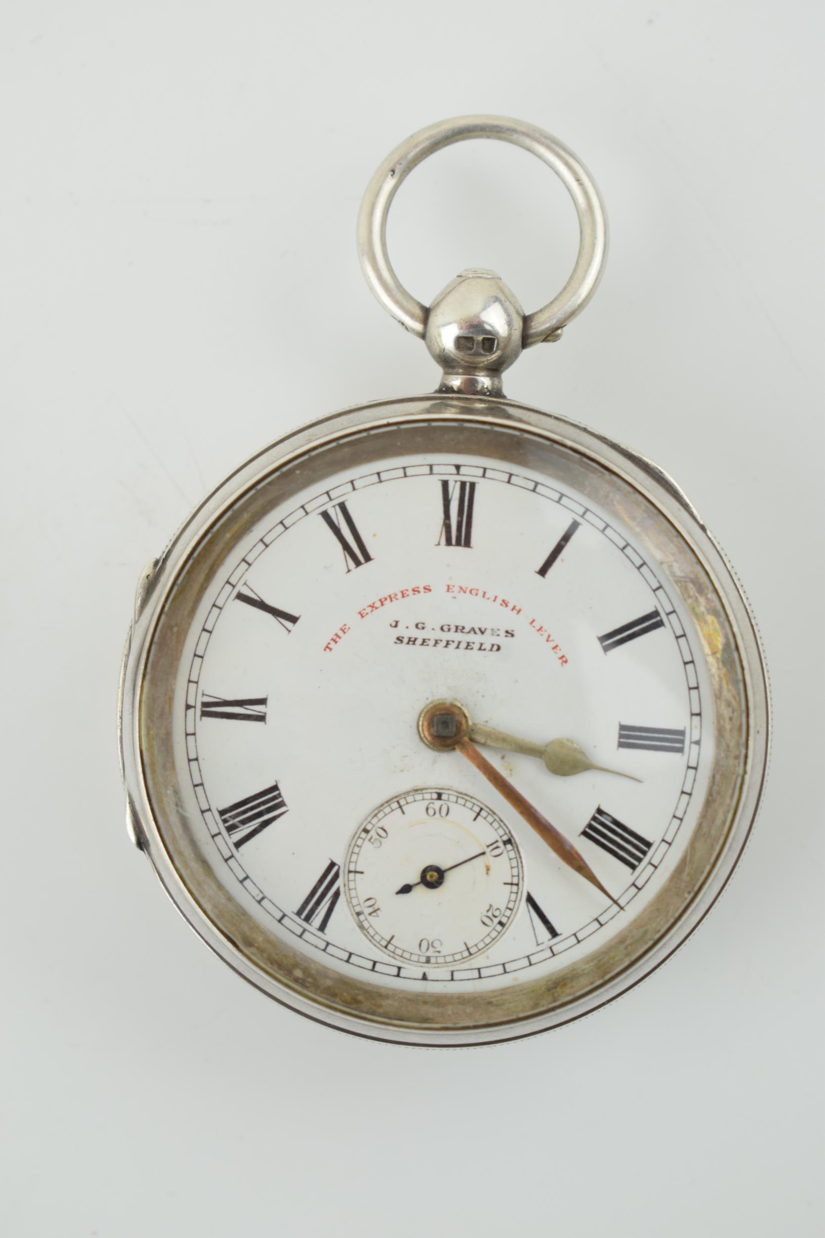 A Silver J.G. Graves, Sheffield 'The Express English Lever' open faced pocket watch with Roman - Image 3 of 5