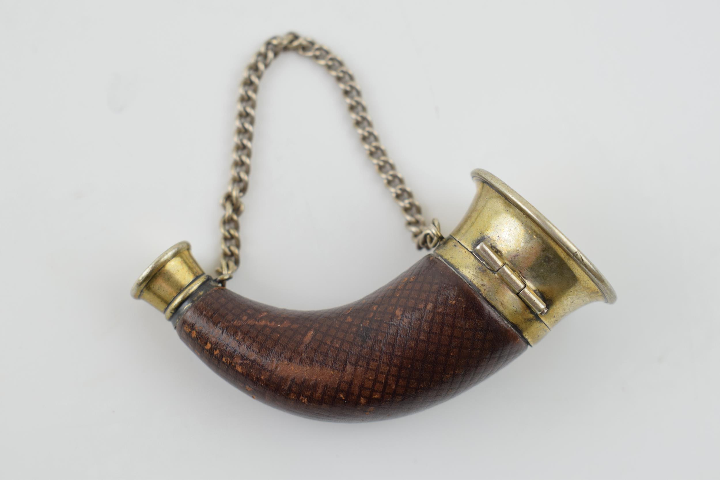 Victorian silver gilt scent bottle in the form of a horn, leather body, probably French, - Image 2 of 5