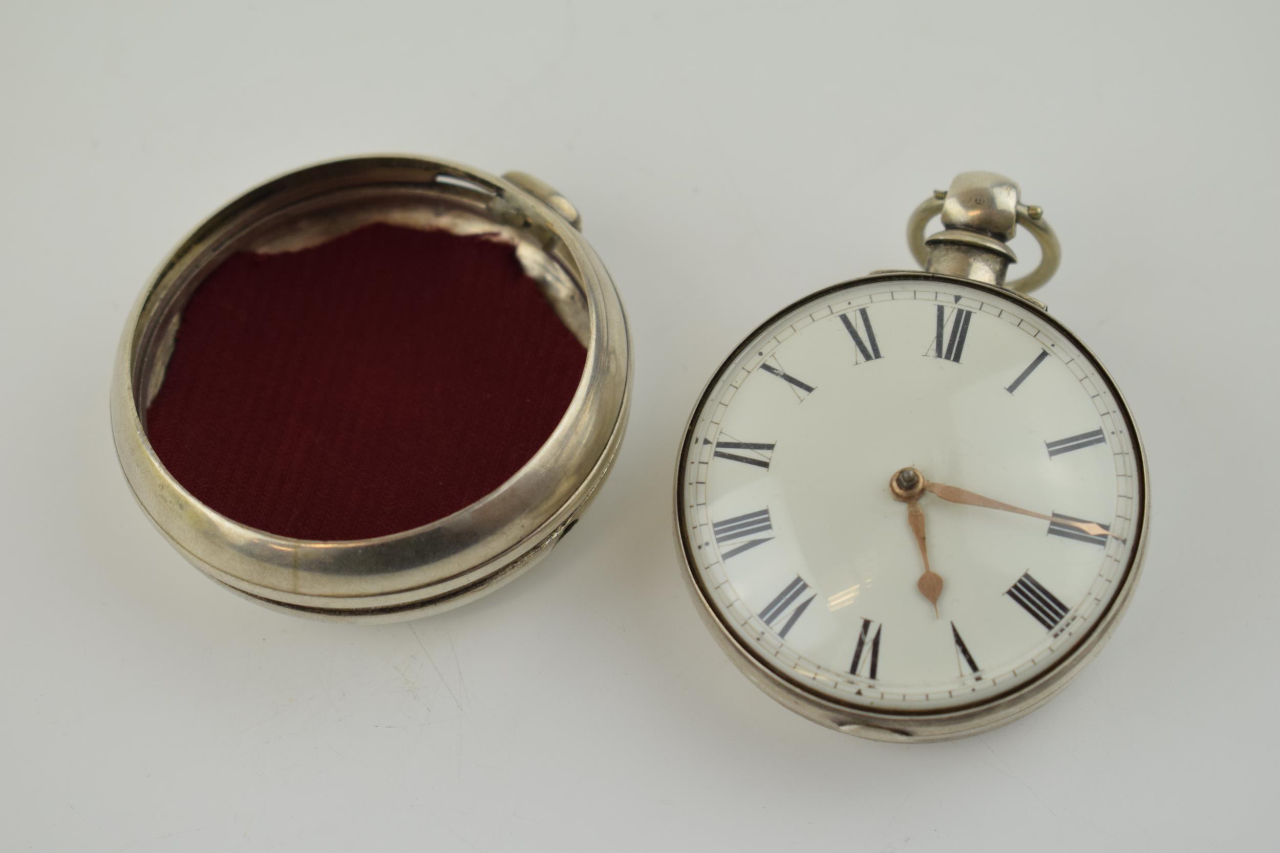 Silver pair cased pocket watch, London 1908, untested. Hinge broken to interior case. - Image 4 of 5