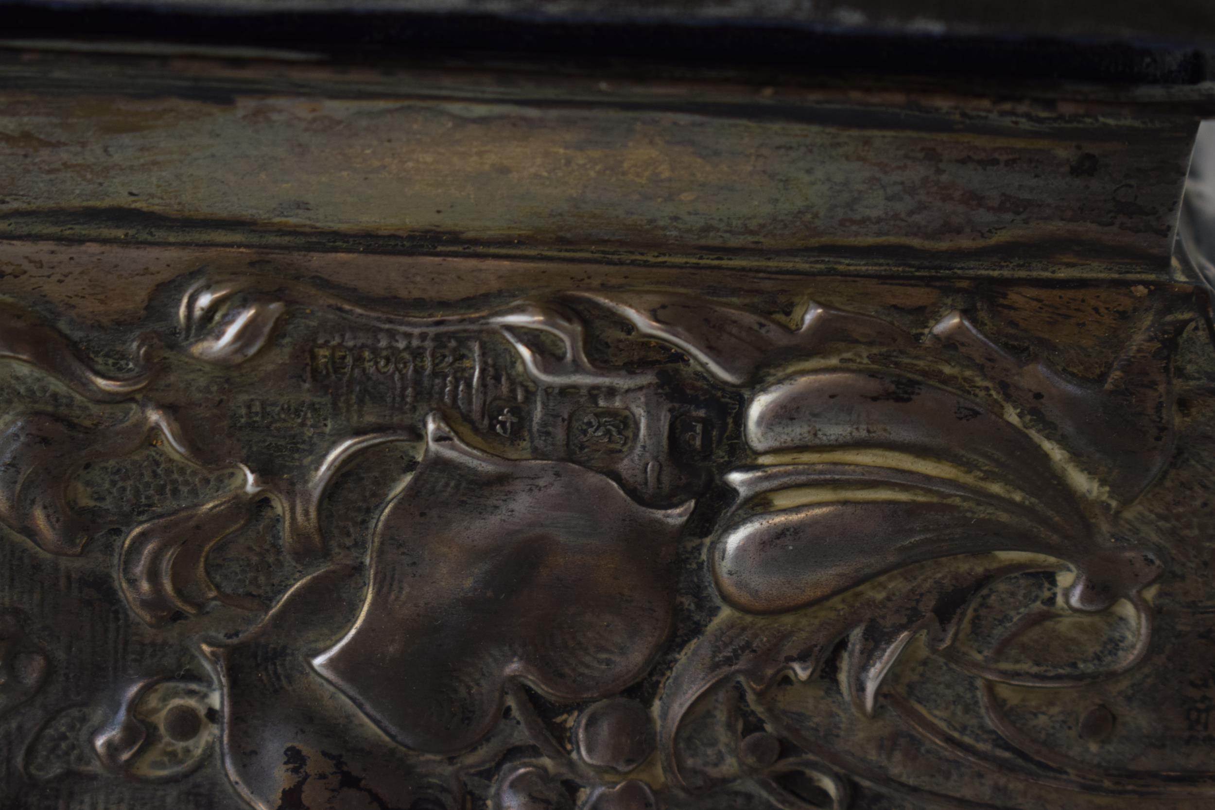 Large hallmarked silver jewellery casket, Arts and Crafts style, with velvet interior, and stick pin - Image 4 of 5