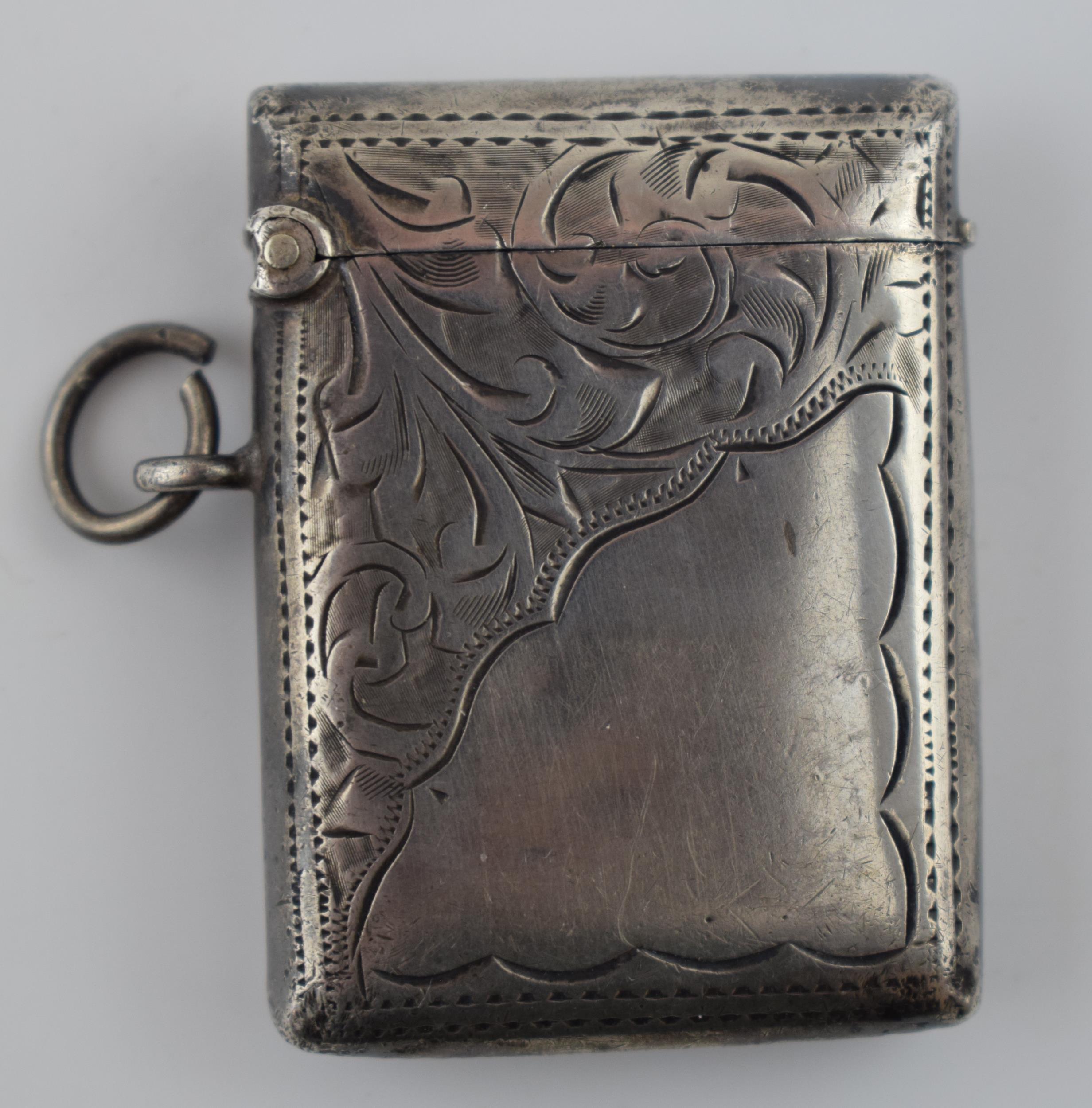 Hallmarked silver vesta case, vacant cartouche, 23.3 grams, Birm 1908.