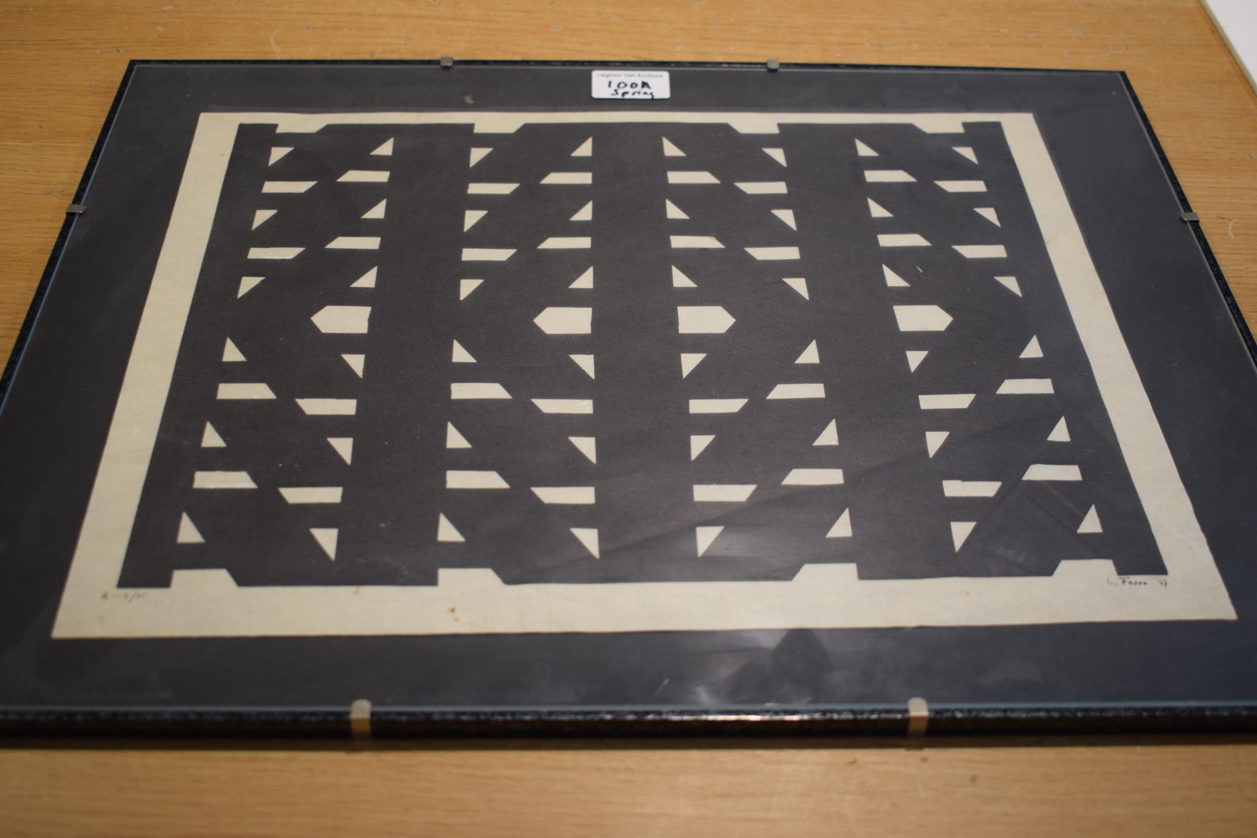 L. Ferro. A-II/XI. Black and white geometric design. 40cm x 33cm. - Image 6 of 6