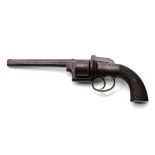 c19th Antique Transitional Percussion 6 Shot Revolver possibly British barrel length 14.5cm, overall