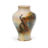 Royal Worcester vase, hand decorated with a Peacock, signed A. Watkins, 11cm high. In good condition