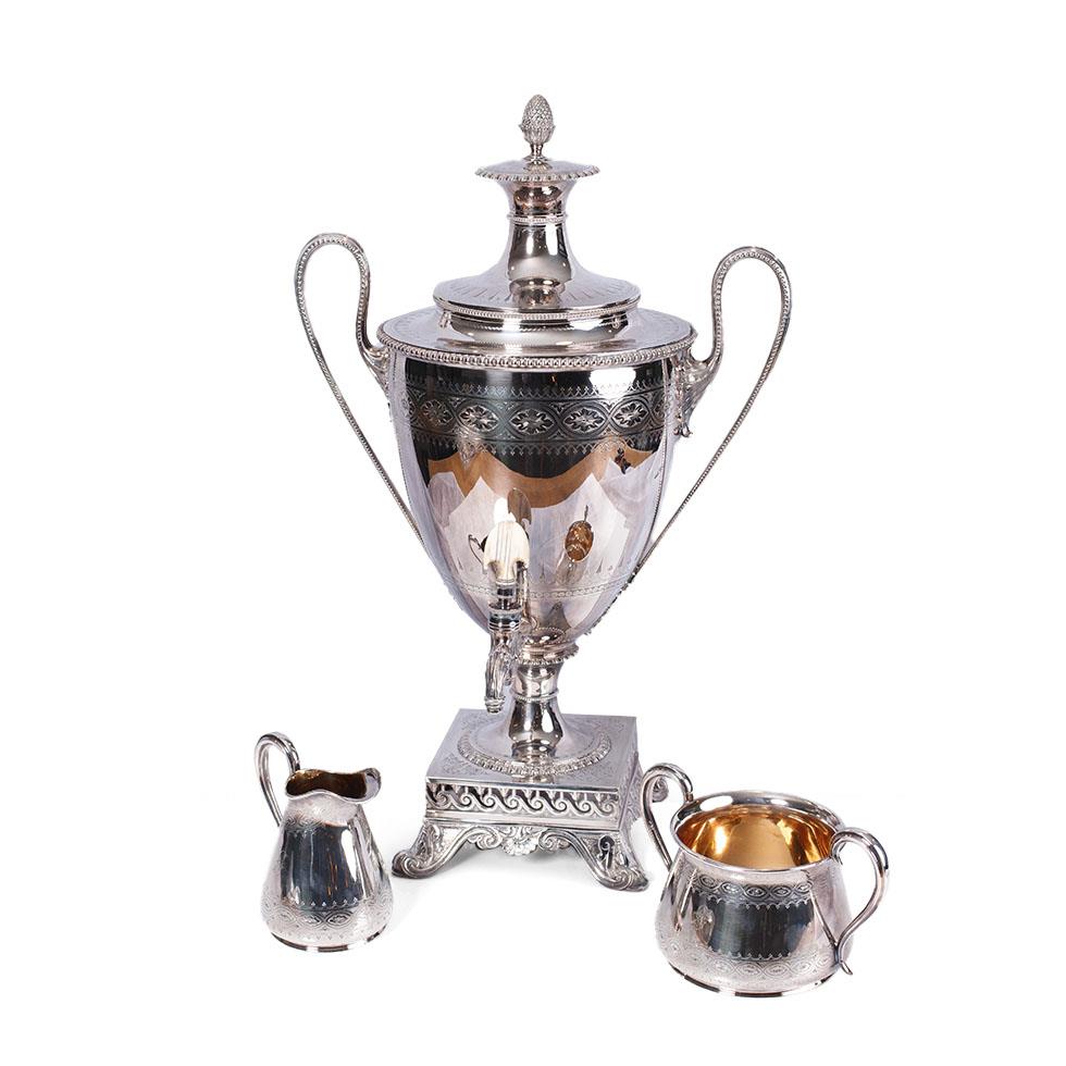 Elkington & Co Silver Plated Samovar, Loysels Patent with engraved decoration flowers, bead edge