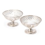 A pair of silver bon bon dishes with ornate pierced decoration, Birm 1921, E S Barnsley, 76.8