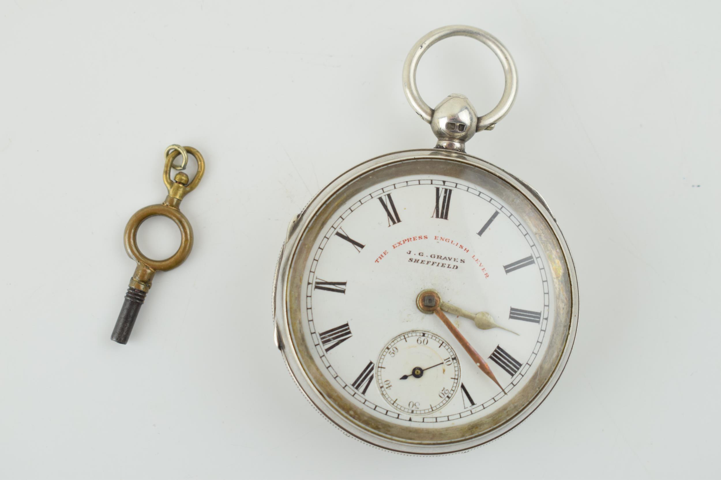 A Silver J.G. Graves, Sheffield 'The Express English Lever' open faced pocket watch with Roman - Image 2 of 5