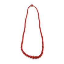 A quality set of untreated Sardinian coral graduated beads, presented as a necklace on an 18ct