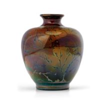 Pilkingtons Royal Lancastrian lustre vase, decorated with fish swimming amongst seaweed, Arts and