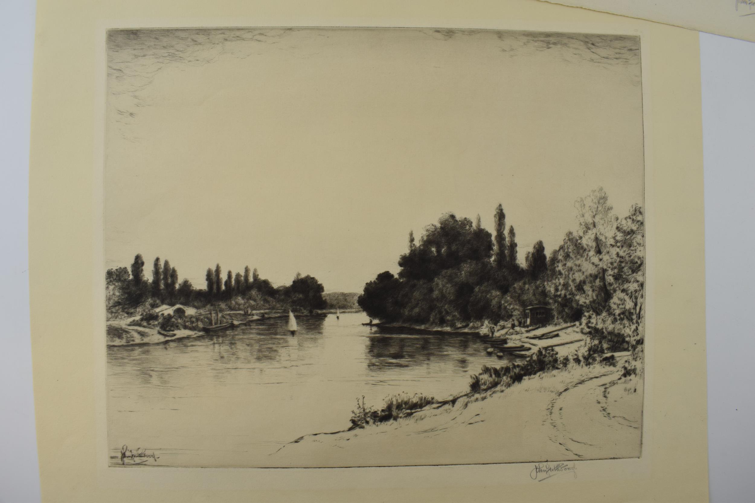 John Fullwodd. F.S.A Three signed etchings depicting river scenes. (3) 36cm x 21cm, 30cm x 24cm - Image 2 of 9
