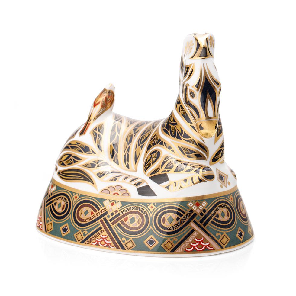 Boxed Royal Crown Derby paperweight, Harrods Zebra, 13cm high, an Exclusive Signature Edition for