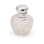 Silver topped cut glass perfume bottle, with glass stopper, Birm 1919, H and H Ltd, 11cm tall. In