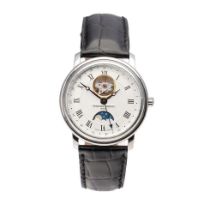 Frederique Constant gentleman's wristwatch, moon phase dial with Roman numerals, stainless steel