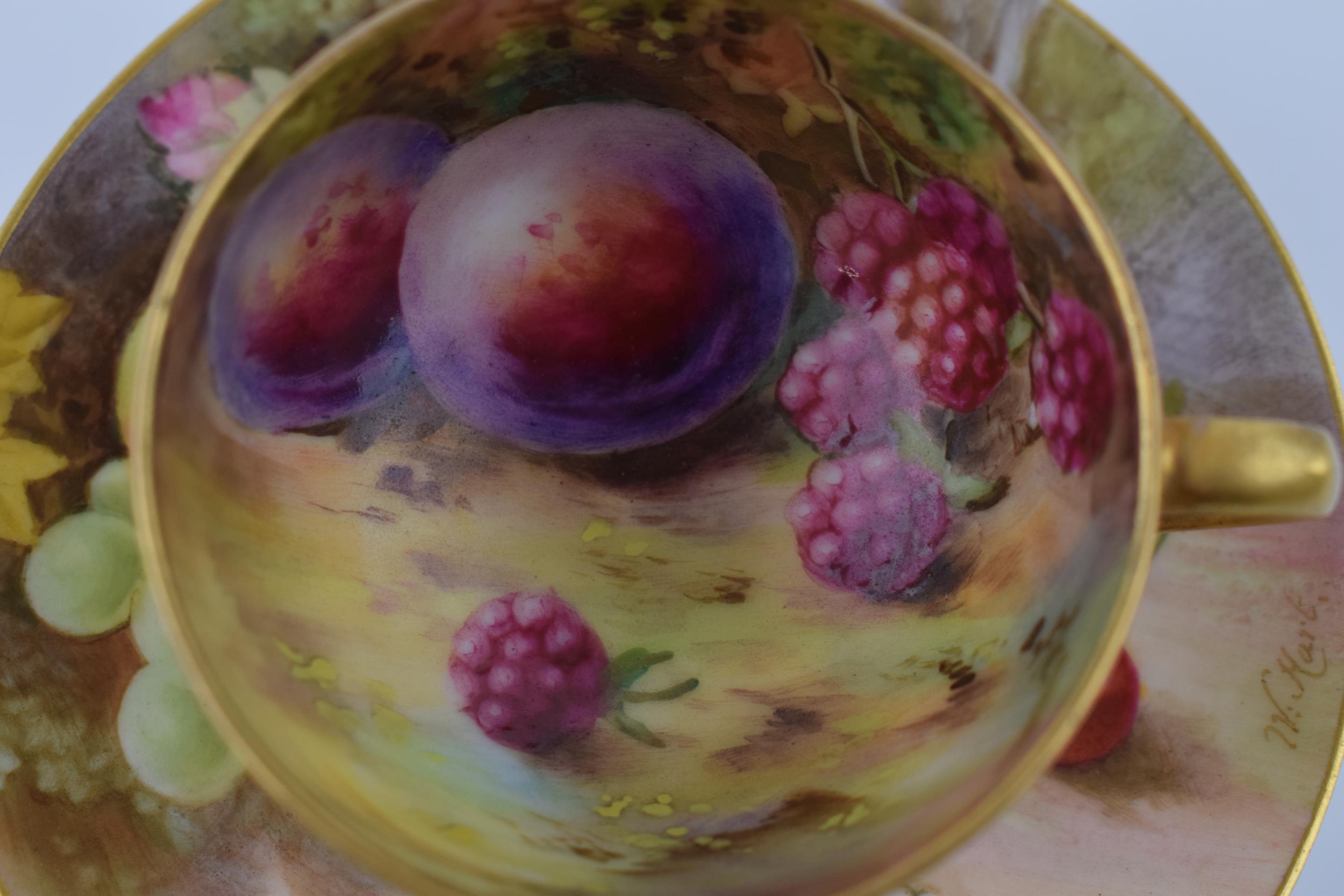 Royal Worcester hand painted fruit scene cup and scene, the saucer signed 'W Hart' and the cup - Image 2 of 8