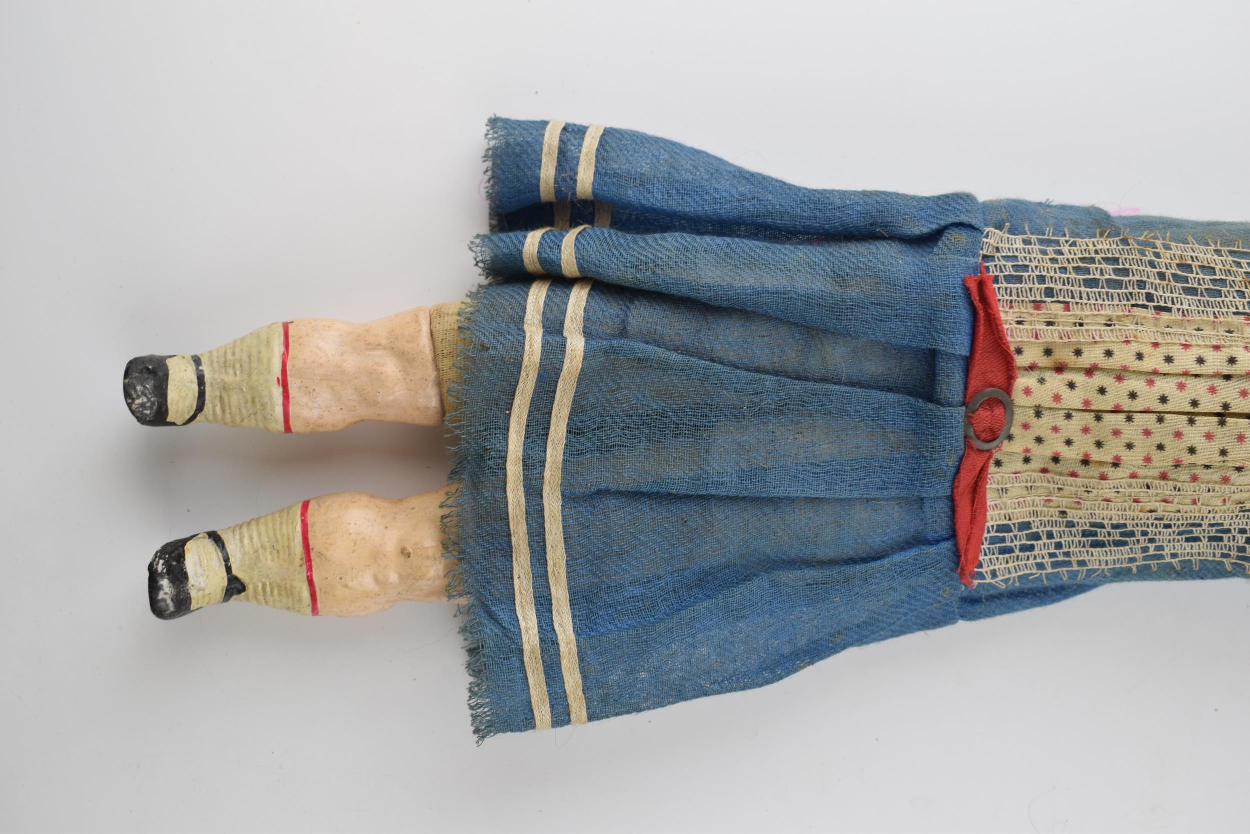 Wax head antique doll in blue dress c1860. Height 54cm. In good antique condition with some light - Image 6 of 7