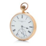 James Dwerryhouse, Liverpool 18ct gold open face keyless pocket watch, number 2603, 50mm wide, 108g.