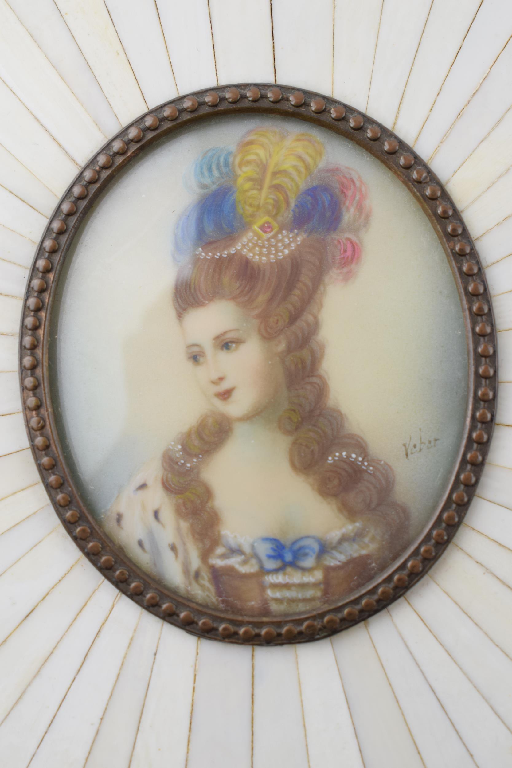 A vintage signed miniature 'Veber' in classic looking frame, noted 'Madame Pompadour' to rear, 12. - Image 2 of 4