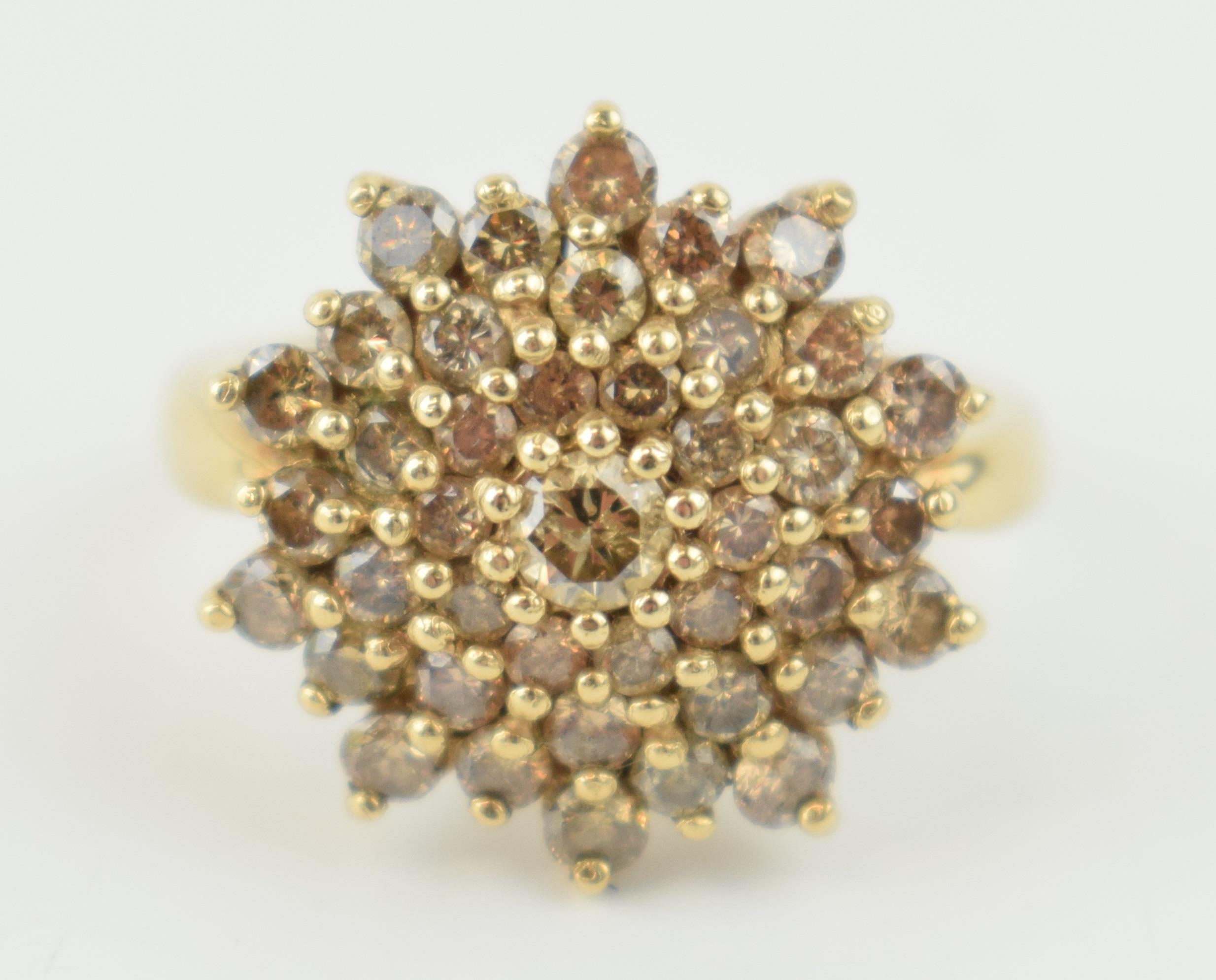 9ct gold diamond cluster ring, claw set champagne round-brilliant cut diamonds, stamped '9ct' and ' - Bild 2 aus 4