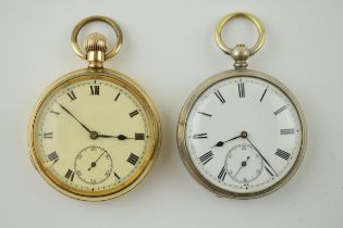 A pair of pocket watches, to include a silver key-wind example, with a gold plated top-wind example,