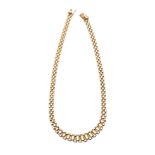 9ct Italian yellow gold flat brick link graduated necklace, 19.4 grams, 43cm long.