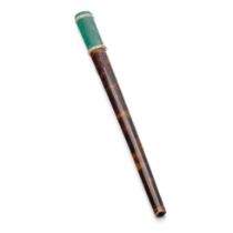A cane handle with tortoiseshell and jade or similar hard stone material with cut lead crystal
