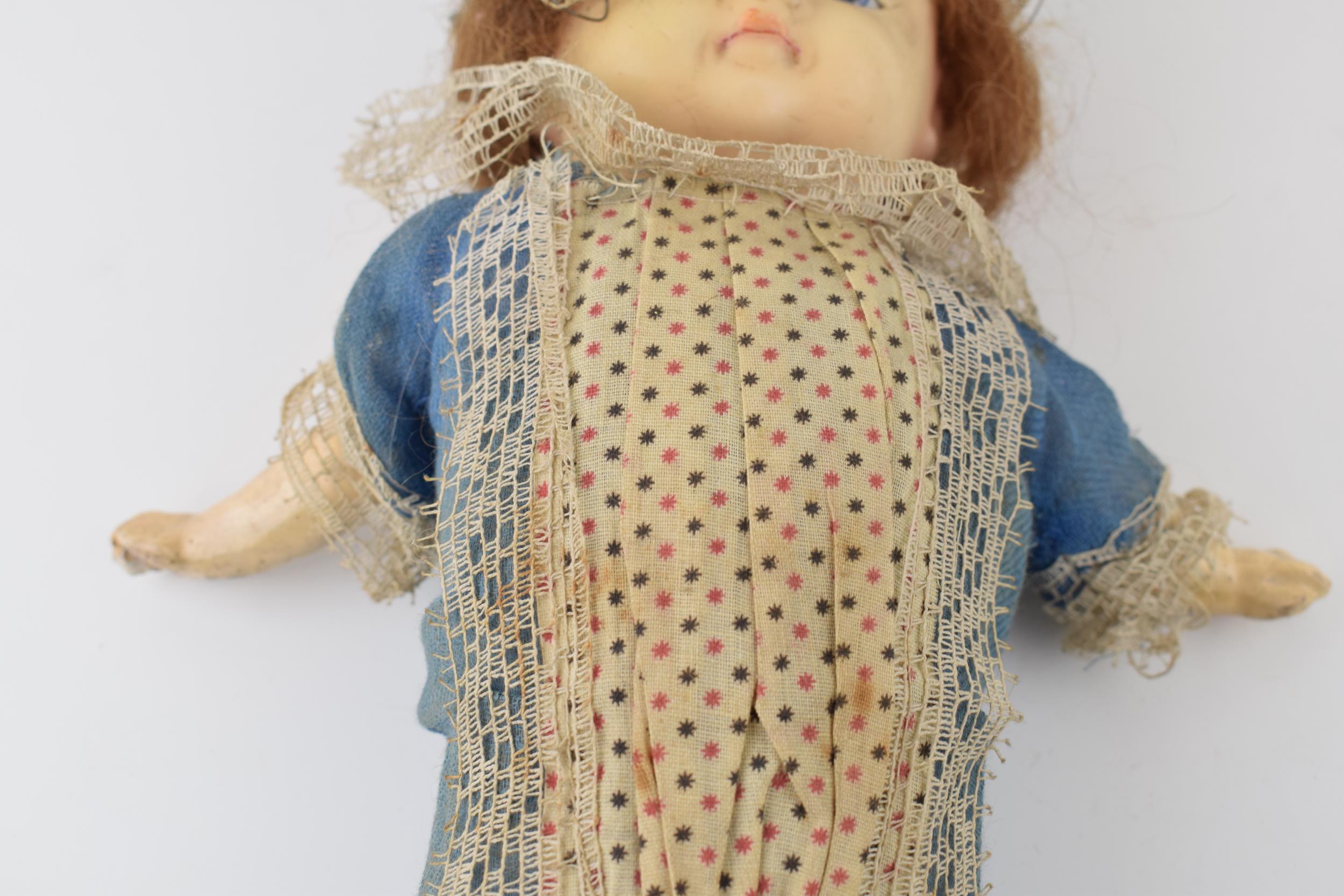Wax head antique doll in blue dress c1860. Height 54cm. In good antique condition with some light - Image 5 of 7