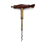 Charles Hull Patent Presto corkscrew, turned wooden handle with brush, brass barrel, brass screw and