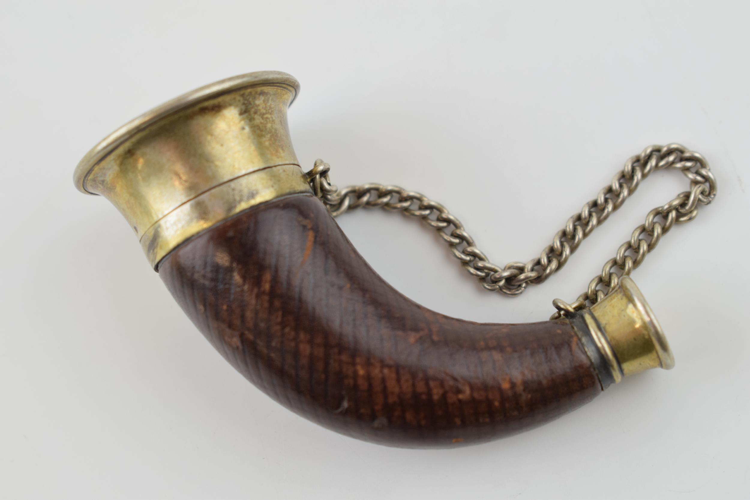 Victorian silver gilt scent bottle in the form of a horn, leather body, probably French, - Image 3 of 5