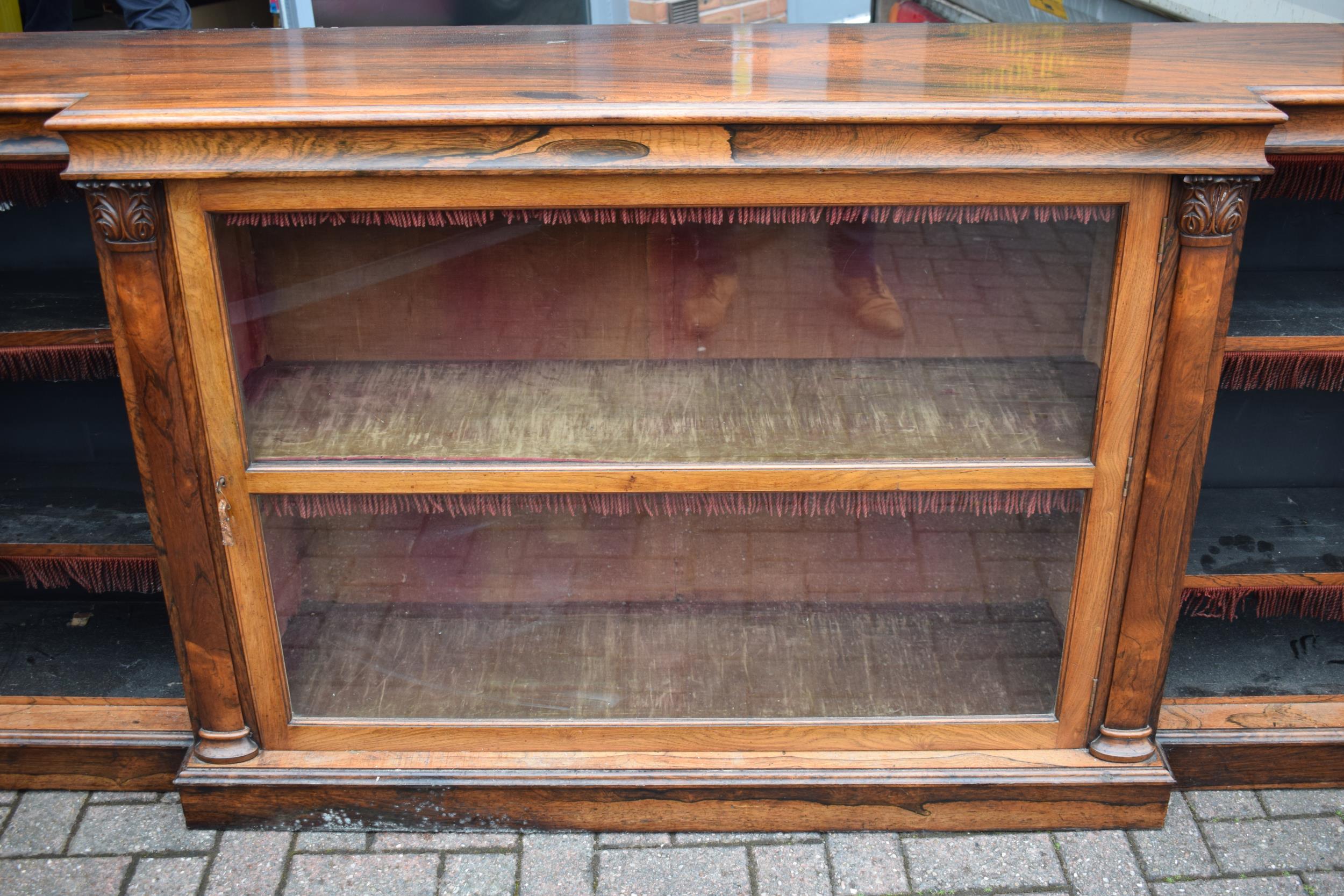 An oversized 19th century mahogany breakfront sideboard credenza with central glazed cabinet, - Image 8 of 13