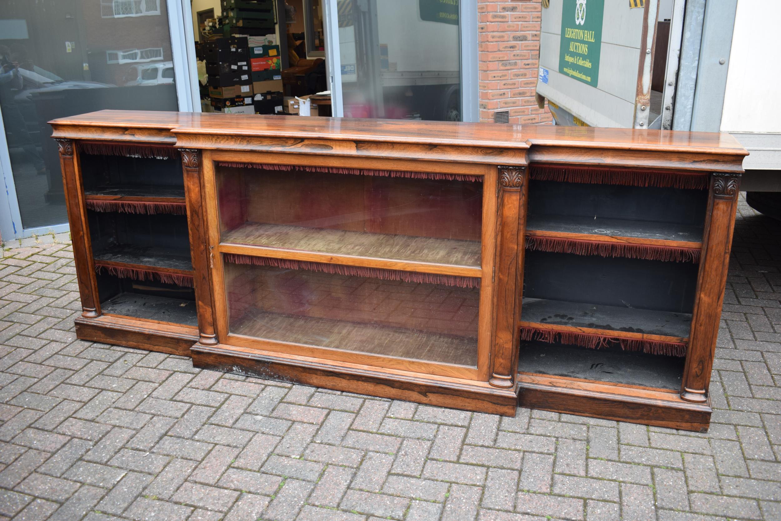 An oversized 19th century mahogany breakfront sideboard credenza with central glazed cabinet, - Image 7 of 13