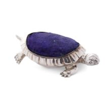 Hallmarked silver pin cushion in the form of a tortoise, Birmingham 1906, makers CS FS, 8cm long. In
