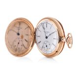 Gold-plated The E. B. Horn Co. Boston full hunter pocket watch. White dial with Roman numerals and