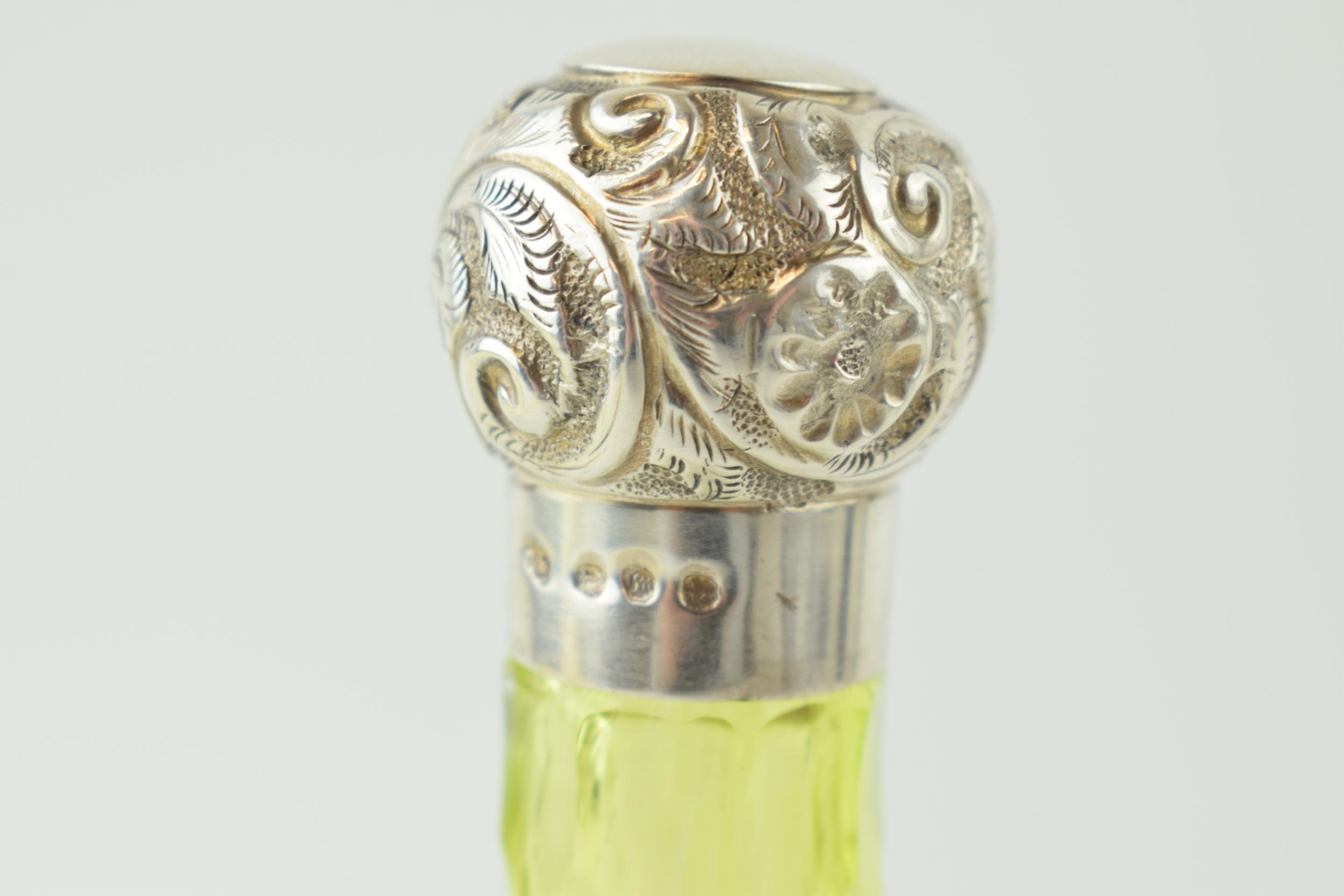 Victorian silver and glass 'pineapple' perfume bottle with green tainted glass, Birm 1896, Chas May, - Image 3 of 3