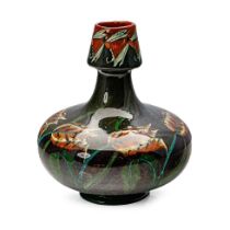 A Purmerend Pottery Vase, of low squat form, Art Nouveau, with a tulip-shaped neck, decorated with a