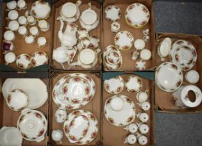 A large 107 piece Royal Albert Old Country Roses dinner service to include 3 large teapots with