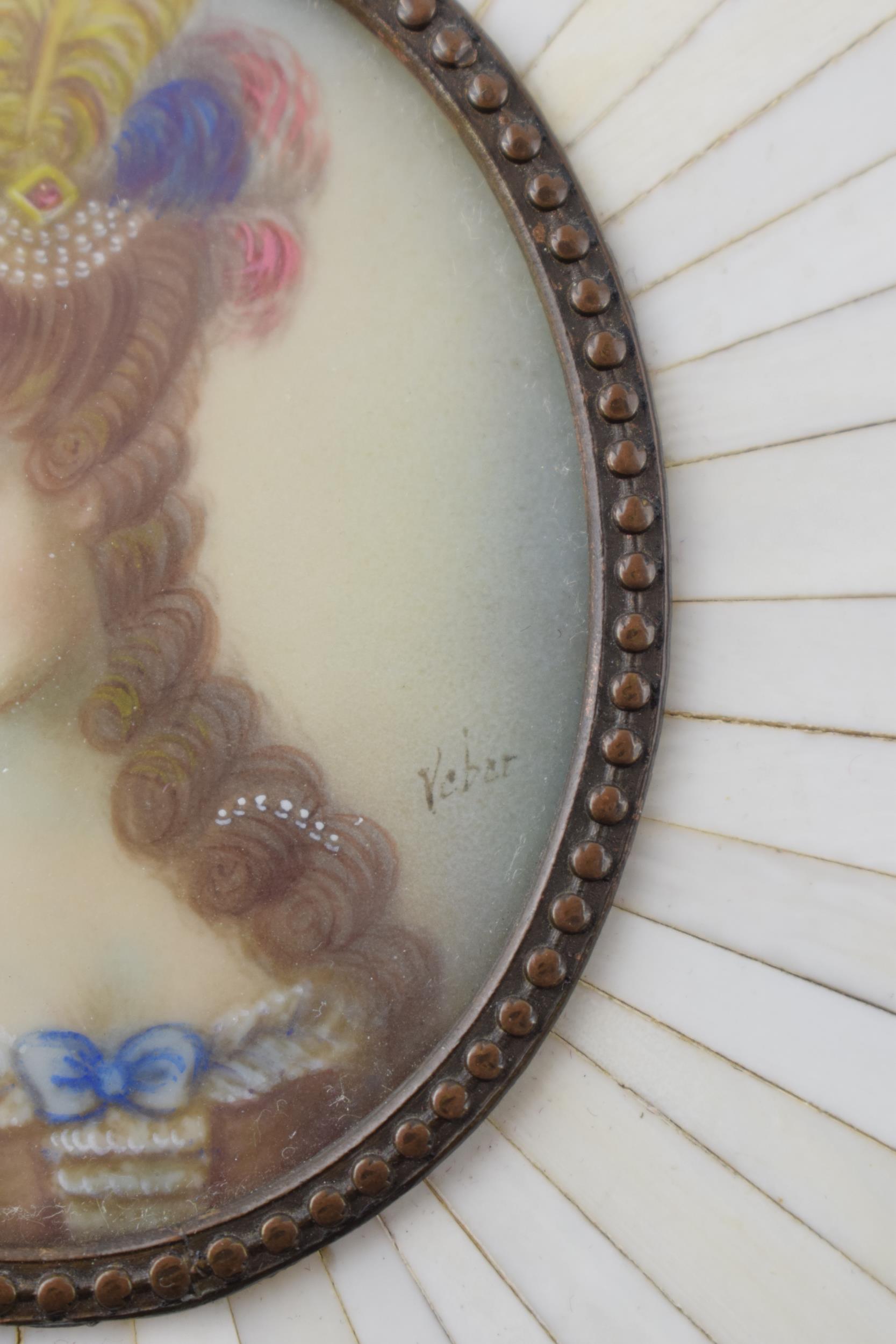 A vintage signed miniature 'Veber' in classic looking frame, noted 'Madame Pompadour' to rear, 12. - Image 3 of 4