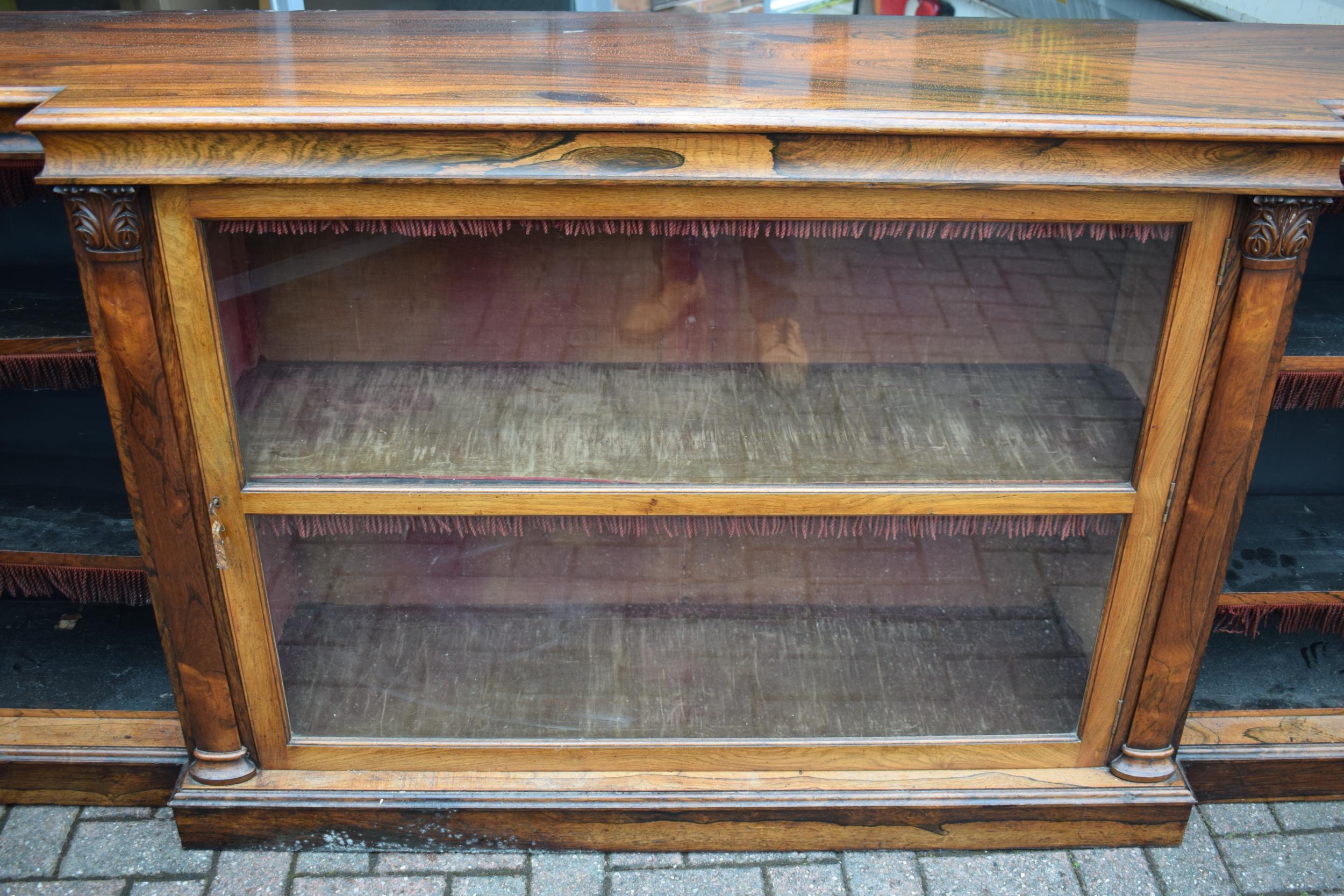 An oversized 19th century mahogany breakfront sideboard credenza with central glazed cabinet, - Image 4 of 13